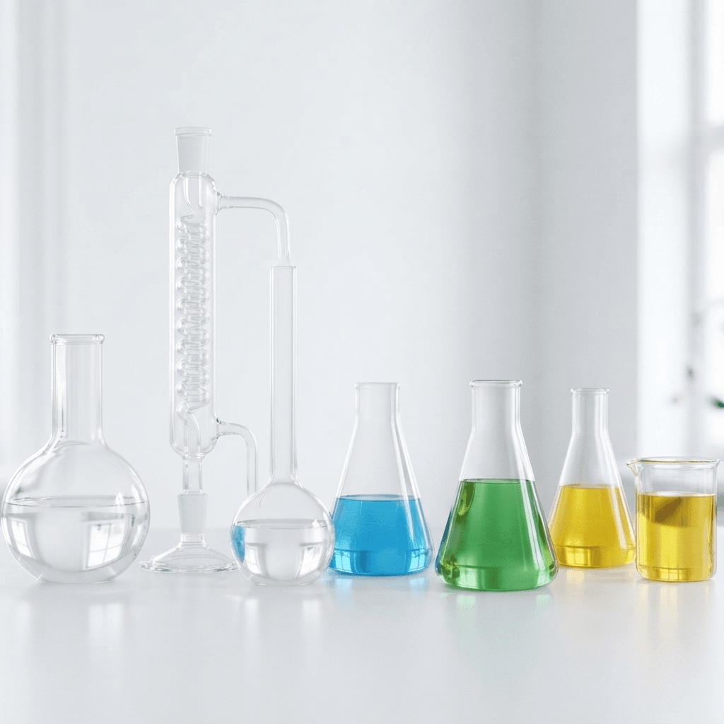 Laboratory glassware holding high-purity chemical intermediates under clean lighting