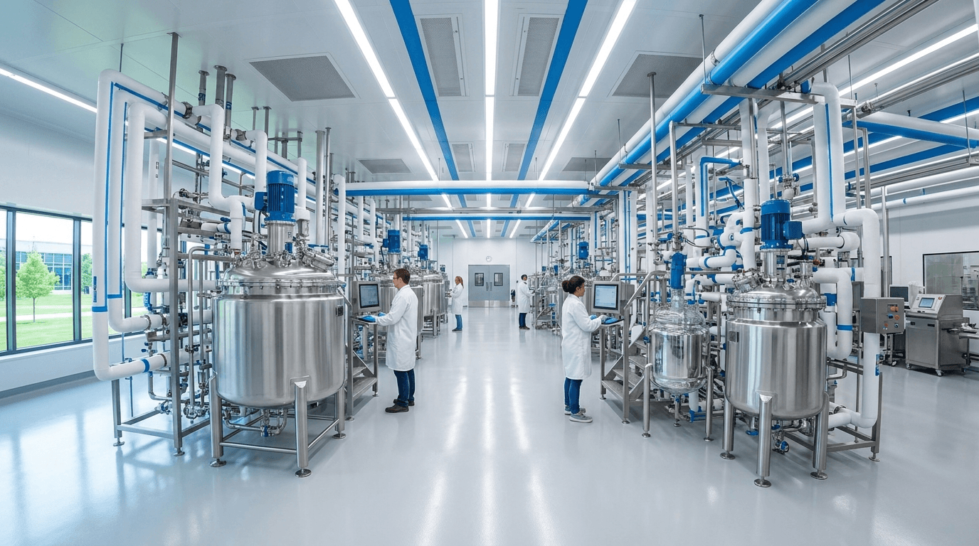 Stainless steel reactors and process piping in a chemical manufacturing facility